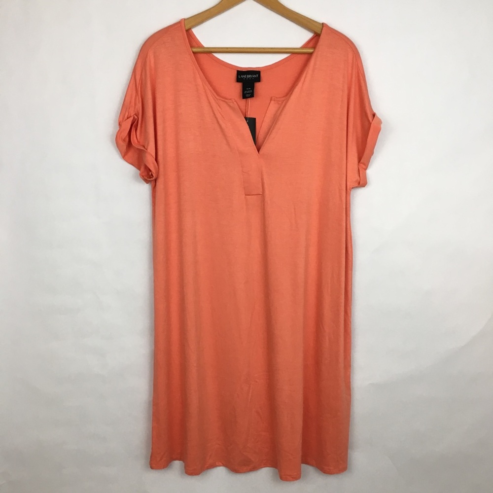 NWT Lane Bryant Peach Split Neck Shirt Dress